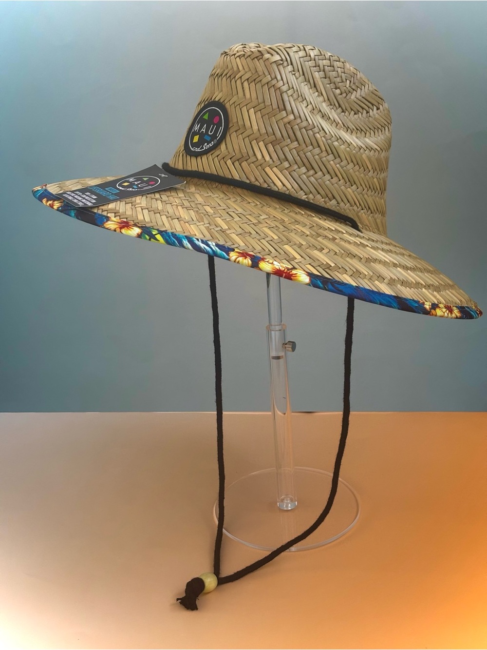 Maui  and  Sons Straw Sun Hat with Blue Floral Trim